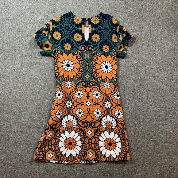 Anthropologie Maeve Floral Shift Mini Dress Green & Orange Size X-Small - Picture 7 of 7